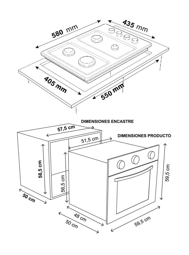 Kit Empotrable Sindelen  Horno + Encimera + Campana Kit-1385