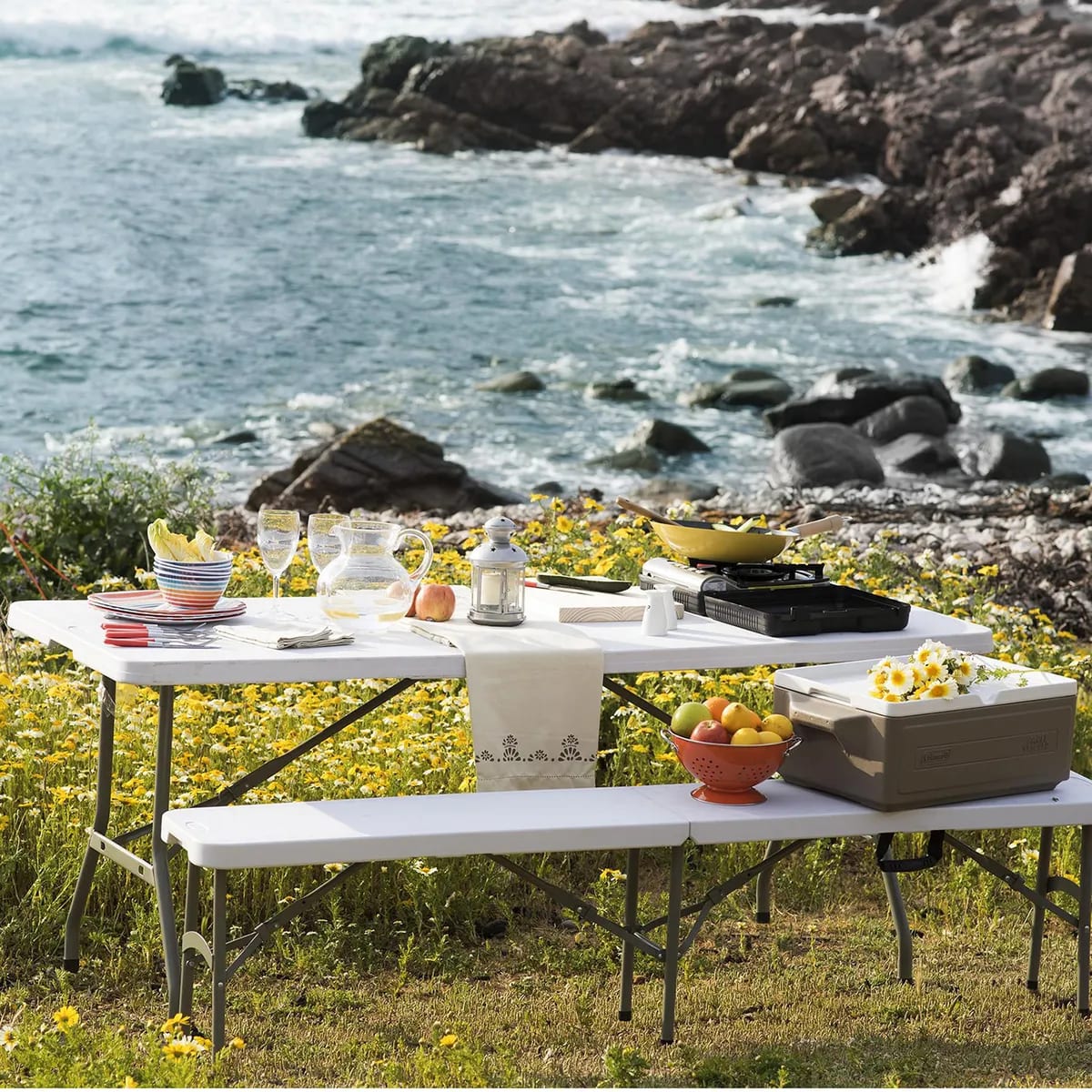 Mesa Plegable Just Home Collection  Tipo Maleta Rectangular 180 cm Blanco3