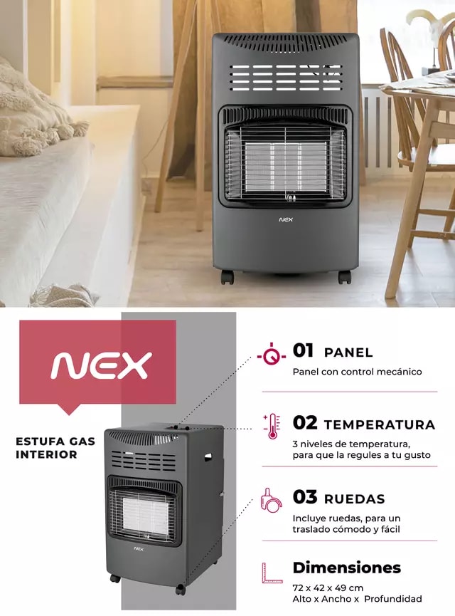 Estufa Gas Nex 14.000 BTU Soporta Cilindro 15 kg6