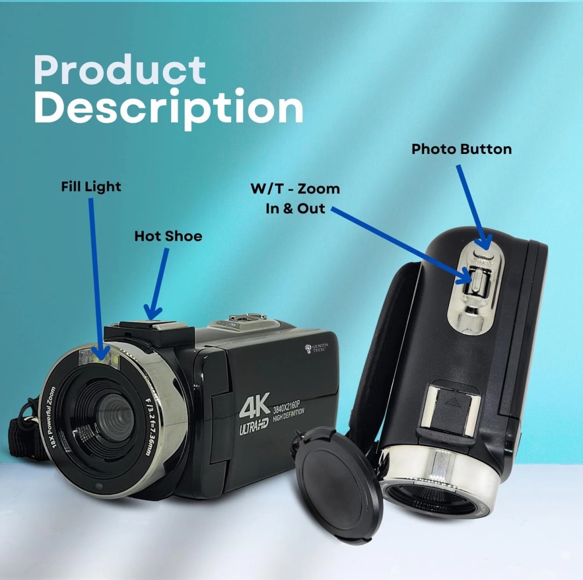 Cámara de video,  4K Ultra HD, 42MP,  18X Zoom digital- Negra3