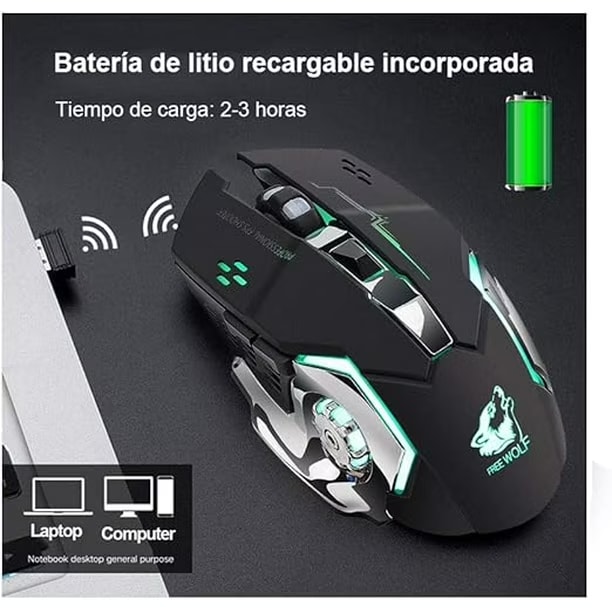 Mouse Free Wolf  Inalámbrico Óptico Recargable Silent Click 31