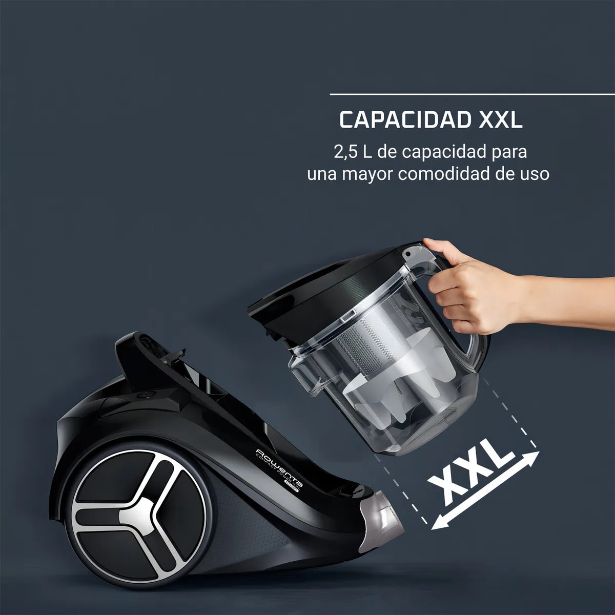 Aspiradora Rowenta  Compact PowerXXL Negra  Cyclonic, caja dañada.2