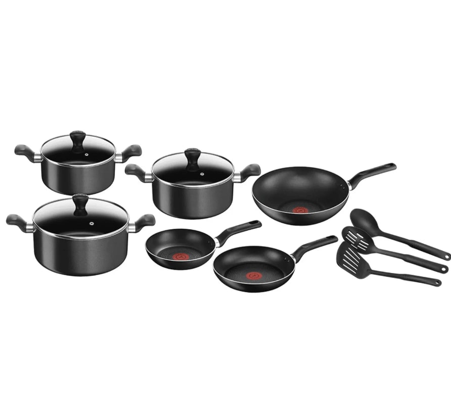 Batería set 12 piezas super cook black tefal,caja dañada.1