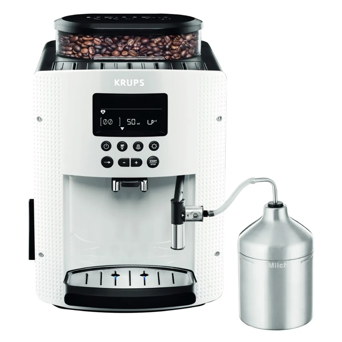 Cafetera KRUPS Espresso Display Essential Blanca+ lechero caja con desgastes1