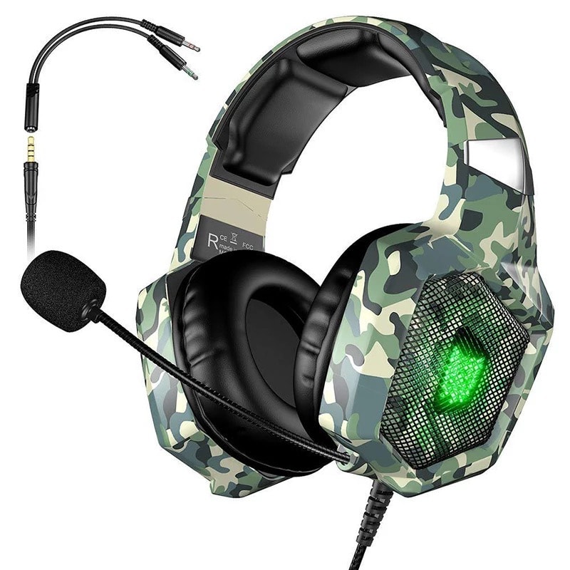 Audifonos Gamer OnikumaK8 Camuflaje Verde con  Luz3