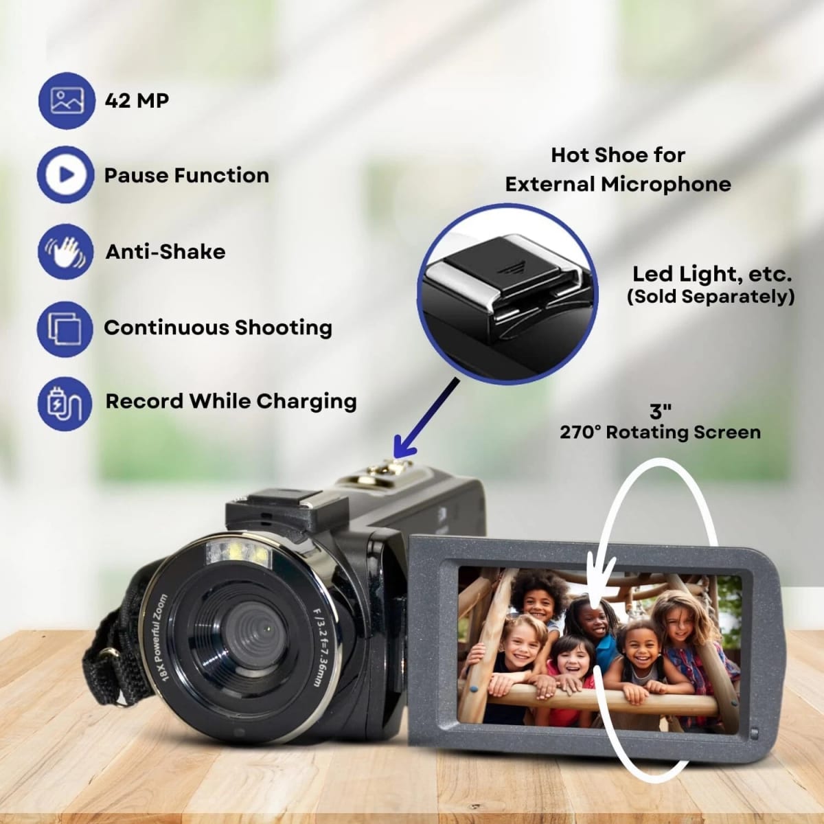 Cámara de video,  4K Ultra HD, 42MP,  18X Zoom digital- Negra1