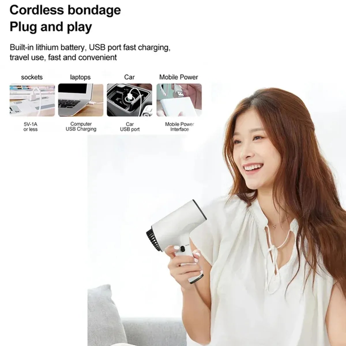 Secador de pelo portátil inalámbrico multifuncional - Negro4