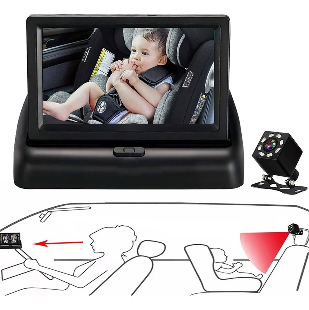 Monitor De Bebé Para El Auto Con Cámara Trasera Color Negro1