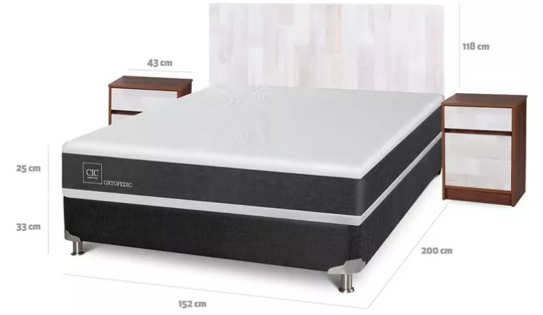 Box Spring Newortoped Cic 2 Plazas + Respaldo + 2 Veladores2