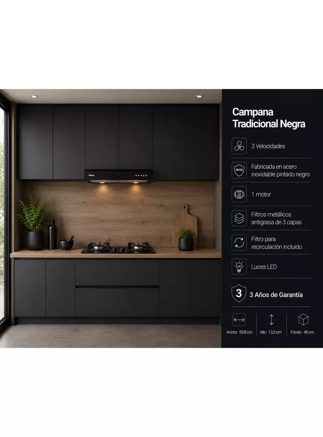 Campana Tradicional Mural Teka CX 62120 Negra 60 cm4