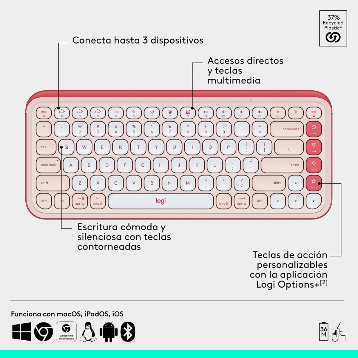 Teclado y Mouse inalámbrico Logitech POP Icon Color Rosa3