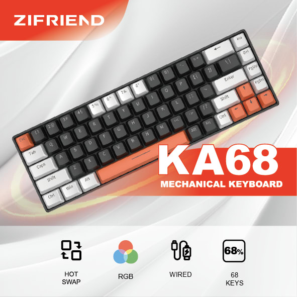 Teclado Zifriend KA68, Blue Switch-Negro2