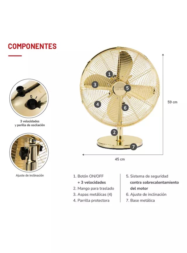 Ventilador de Sobremesa Thomas 16'' 50W TH-16DM Dorado2