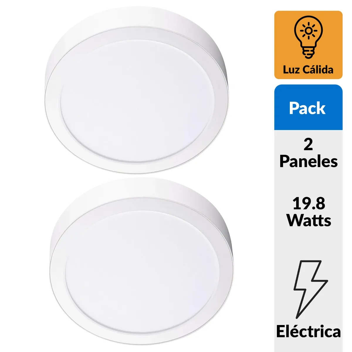 Pack 2 Panel Led Sobrepuesto Circular Blanco 18W Luz Cálida2