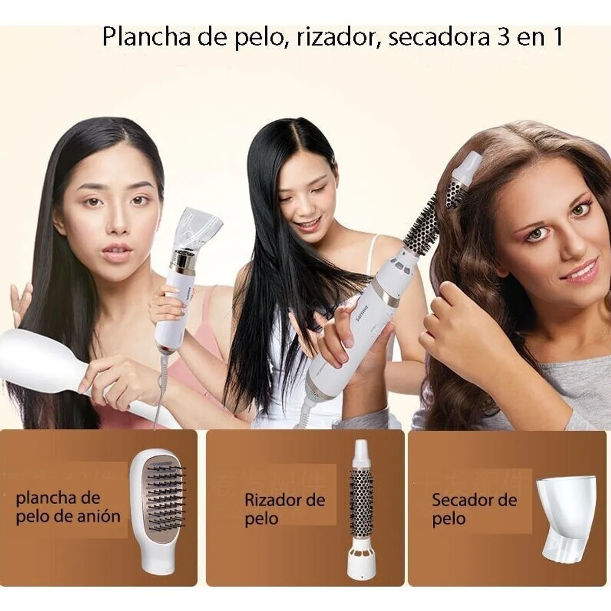 Cepillo Philips HP8663 ,Secador, estilizador y voluminizador de pelo-Blanco3