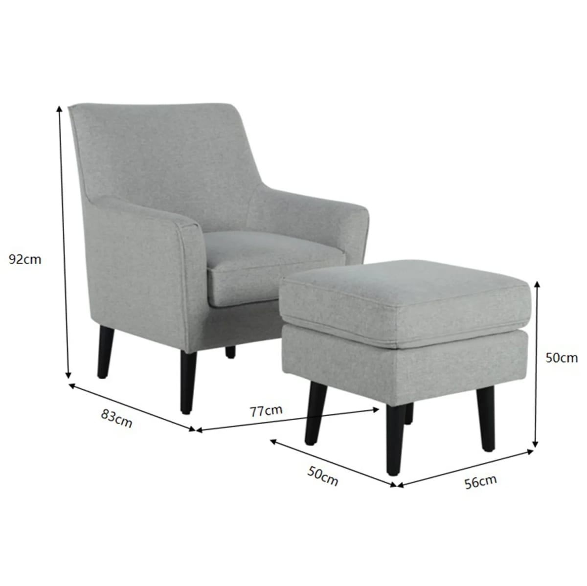 Poltrona Sitial + Banqueta Just Home Collection  77x92x83 cm Gris3