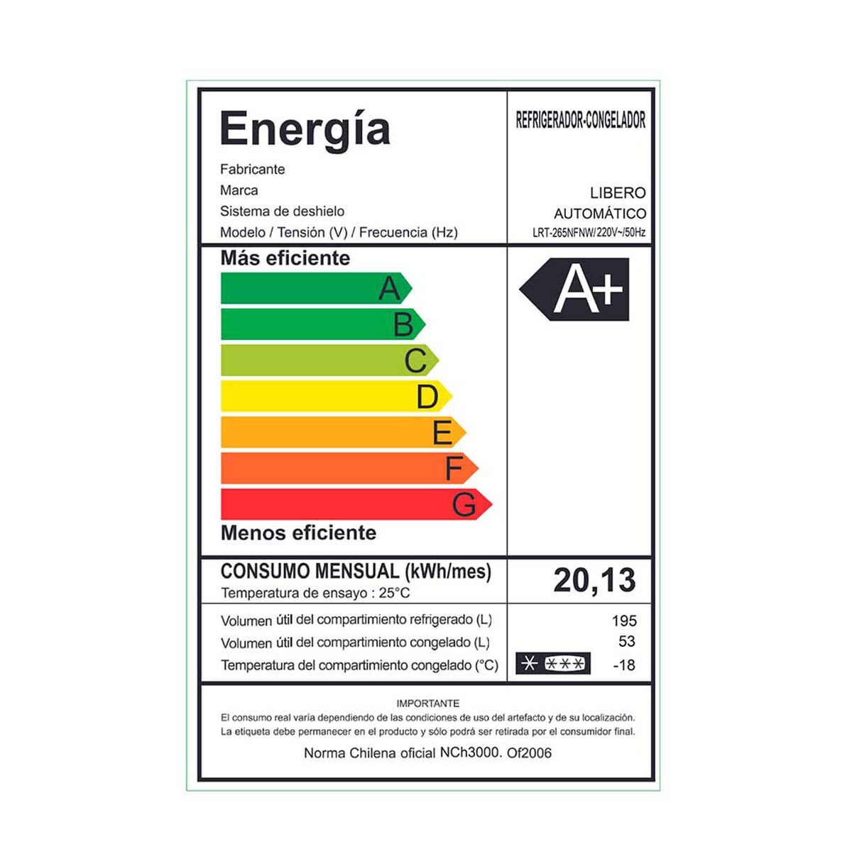 REFRIGERAD LIBERO LRT-265NF NW3
