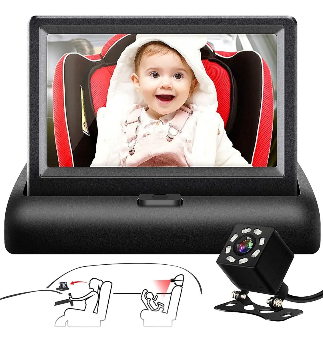 Monitor De Bebé Para El Auto Con Cámara Trasera Color Negro2