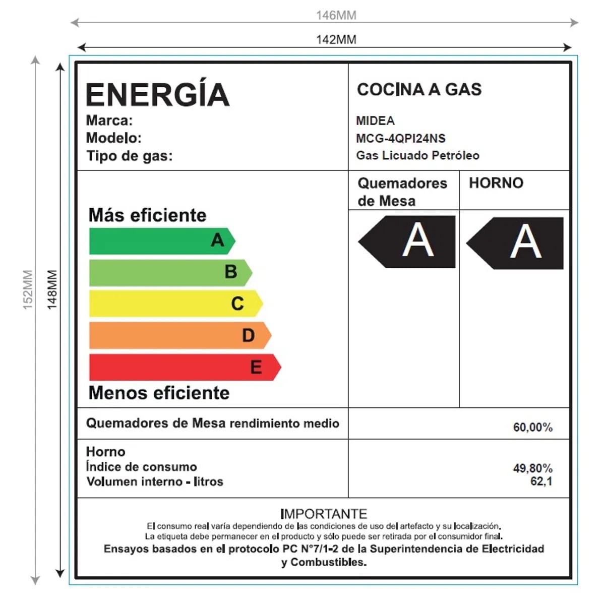 Cocina a Gas Licuado y Natural 4 Quemadores 24 Pulgadas/64 l Grill Silver MCG-4QPI24NS Midea1