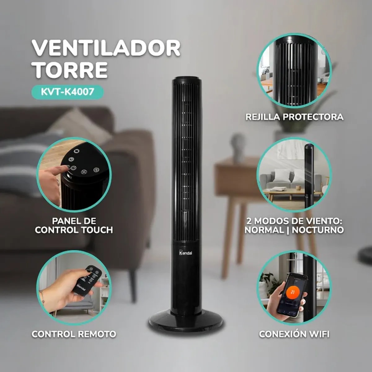 Ventilador Torre Kendal  KVT-K4007KW3