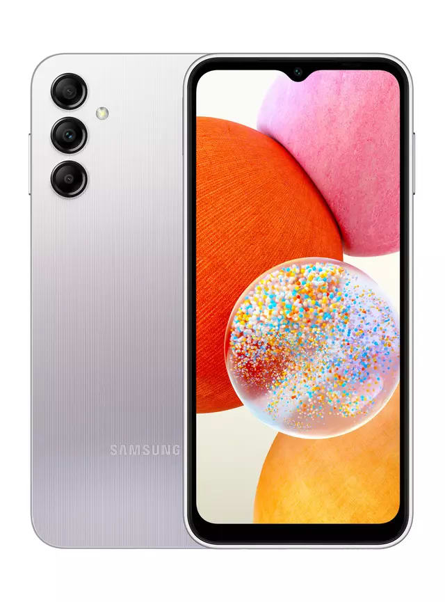 Celular Samsung Galaxy A14, 128GB, DUAL SIM, desgaste leves alrededor chasis, Awesome Silver-Reacondicionado2