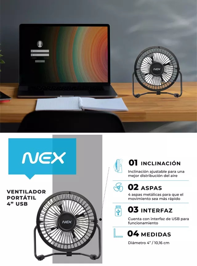 Ventilador Nex de Sobremesa Conexión USB Negro4