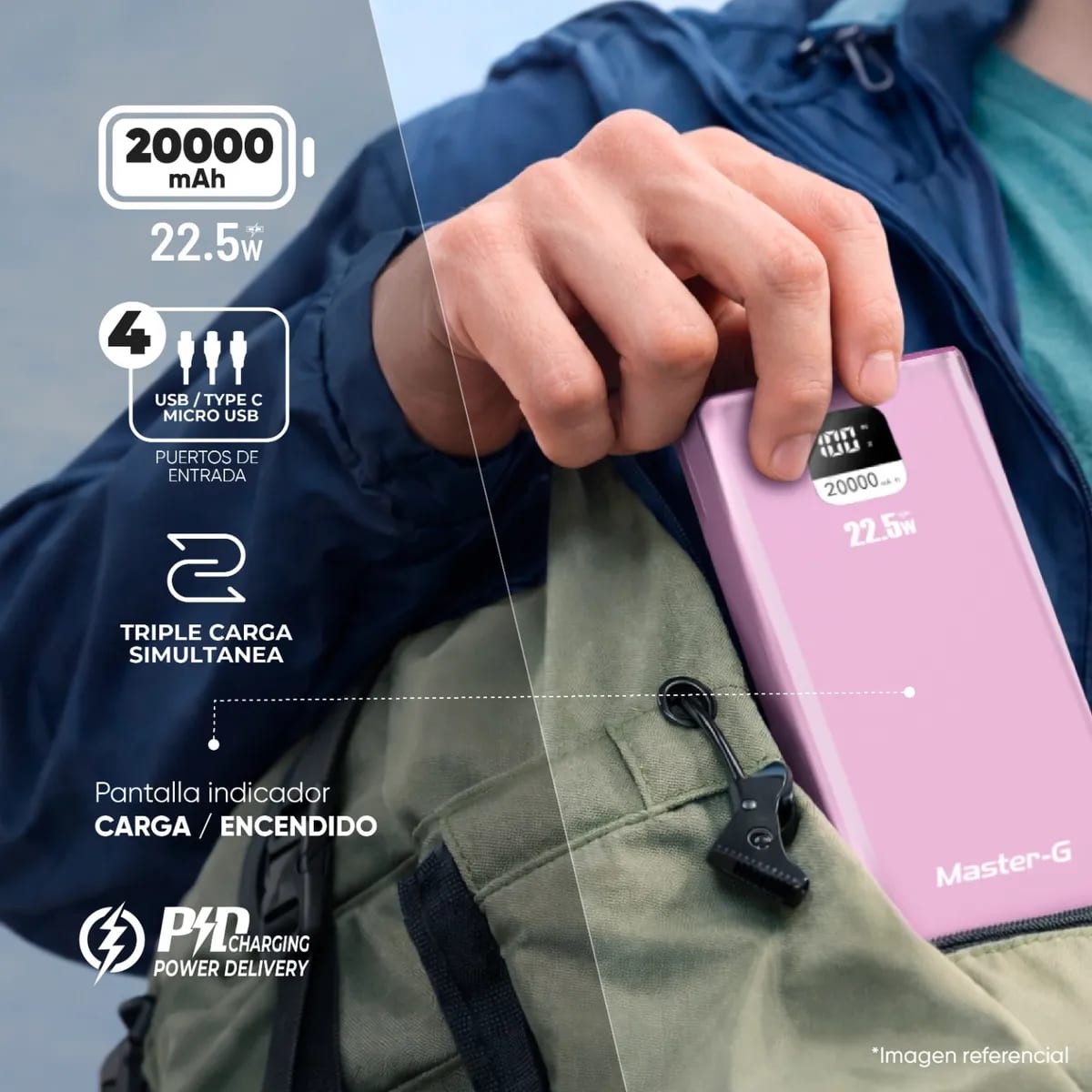Batería Externa Power Bank 20000 Mah 22.5W UCP20PPD Rosada3