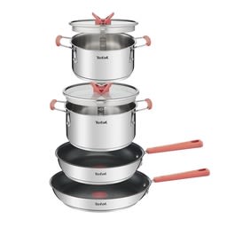 Bateria de Cocina Tefal Optispace  de acero inox. 6pz, caja con desgastes. 2