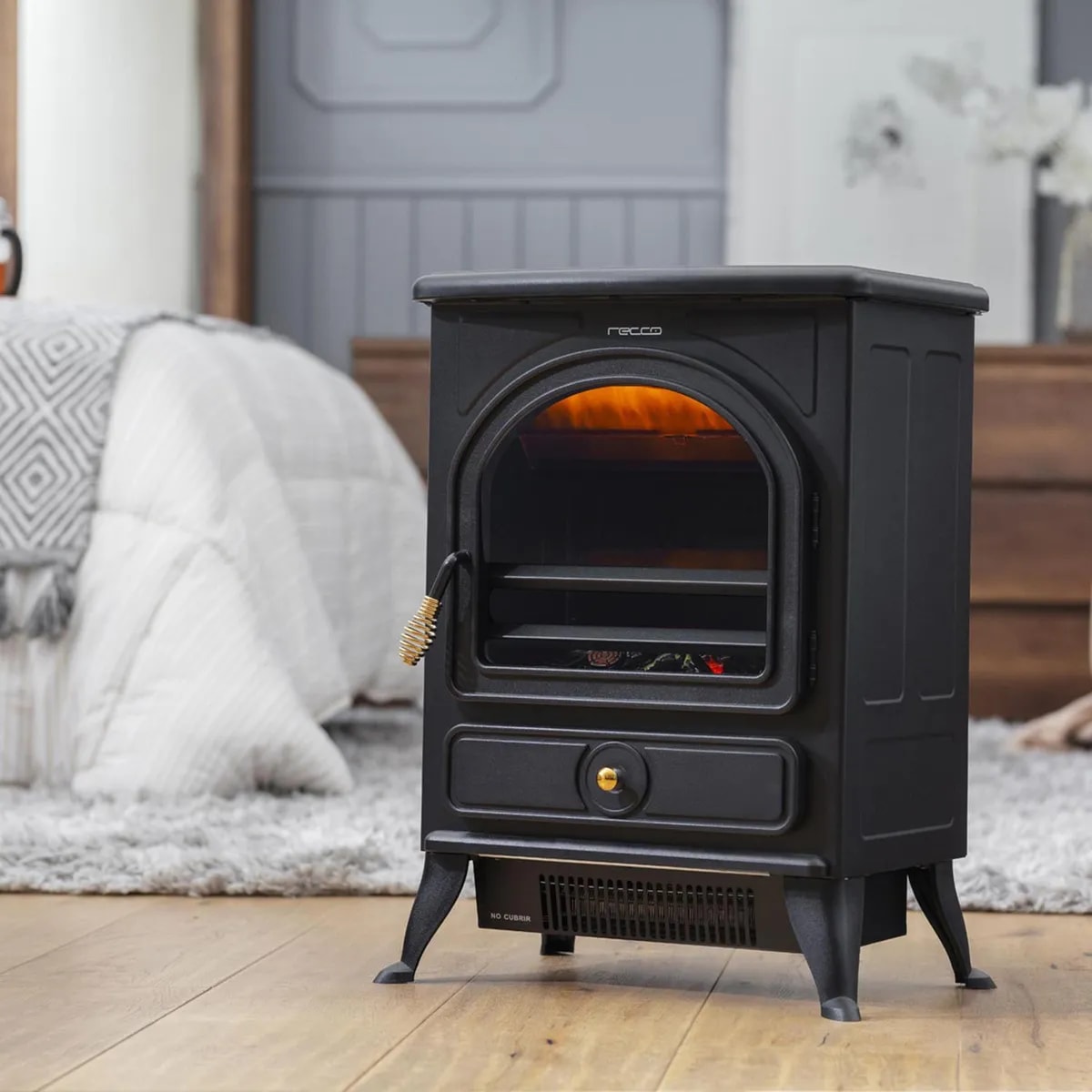 Chimenea Eléctrica Recco  Ptc Clásica 1800 W Aire Forzado Negro5