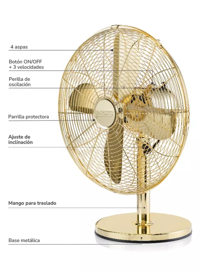 Ventilador de Sobremesa Thomas 16'' 50W TH-16DM Dorado4