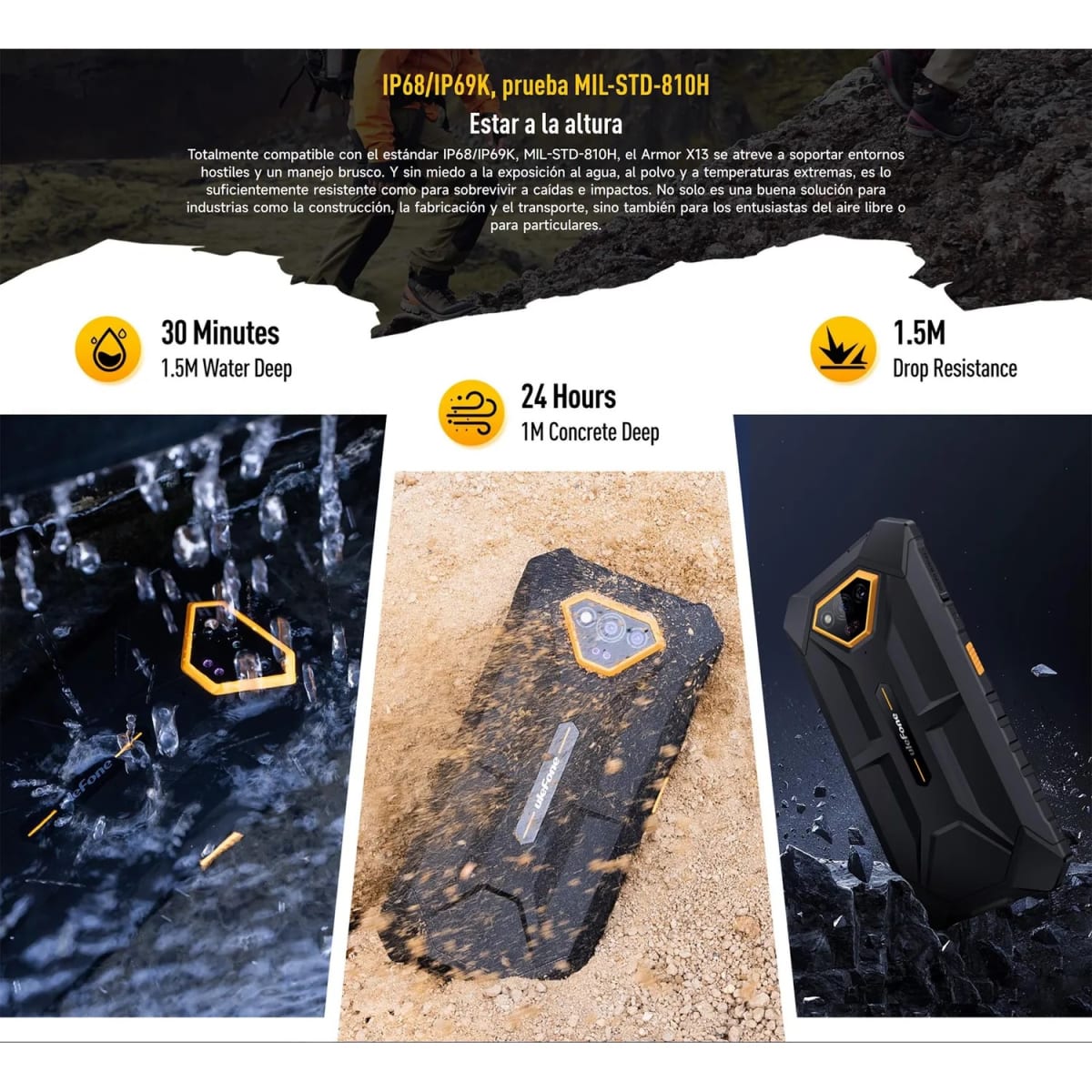 Celular Ulefone Armor X13 10GB+64GB 50MP + 25MP - Naranja3