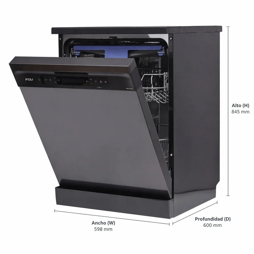 Lavavajillas Free Standing Fdv Prestige , WQP12-7635K, 14 Cubiertos Negro, Caja genérica2
