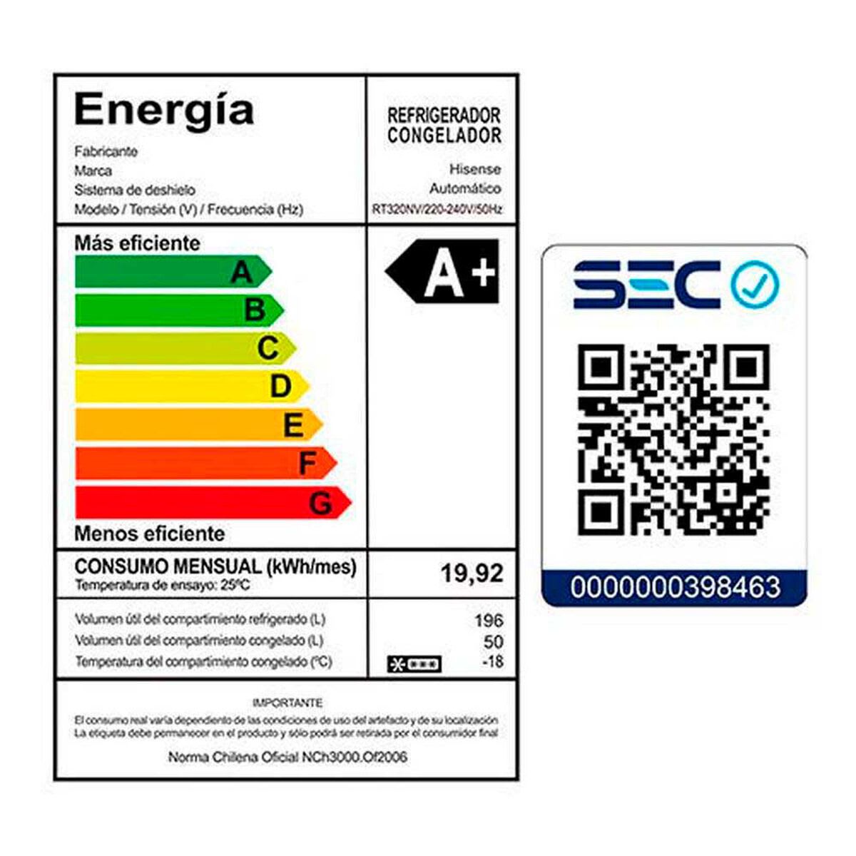 REFRIGERAD HISENSE RT320NV 246LT6