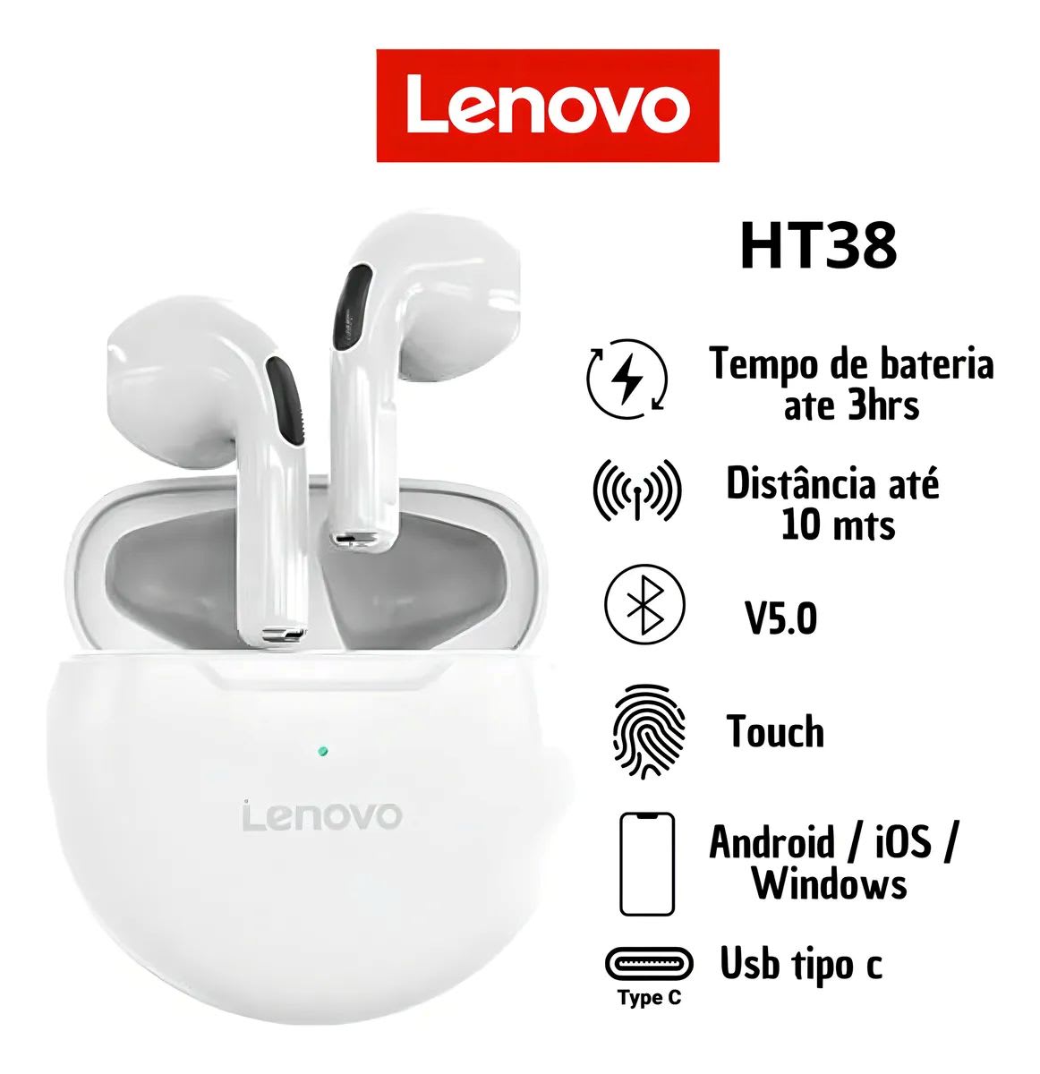 Audífonos Bluetooth Lenovo Ht38 Blanco2