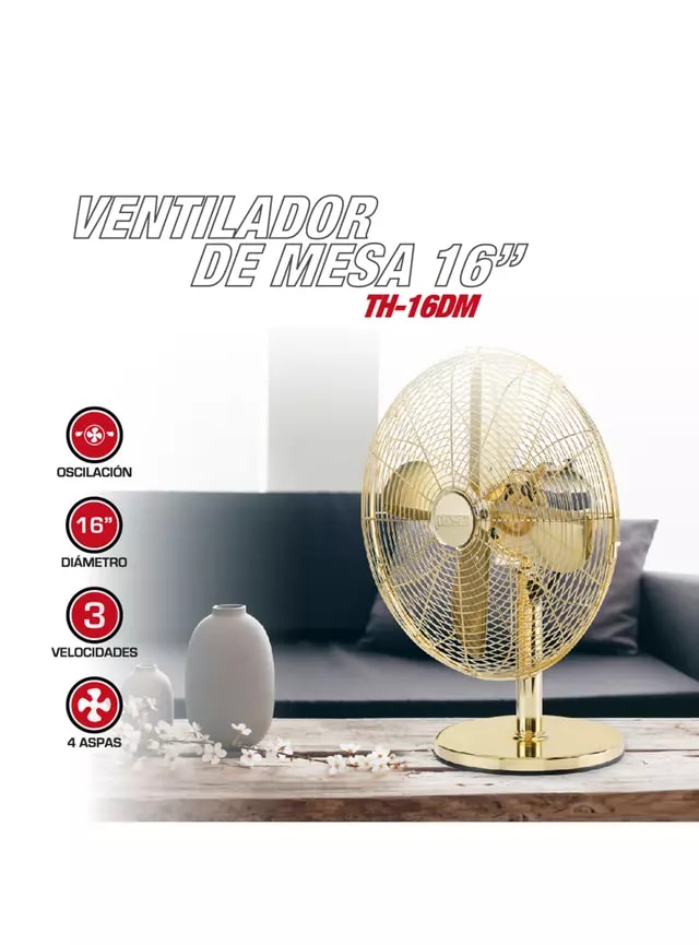 Ventilador de Sobremesa Thomas 16'' 50W TH-16DM Dorado3