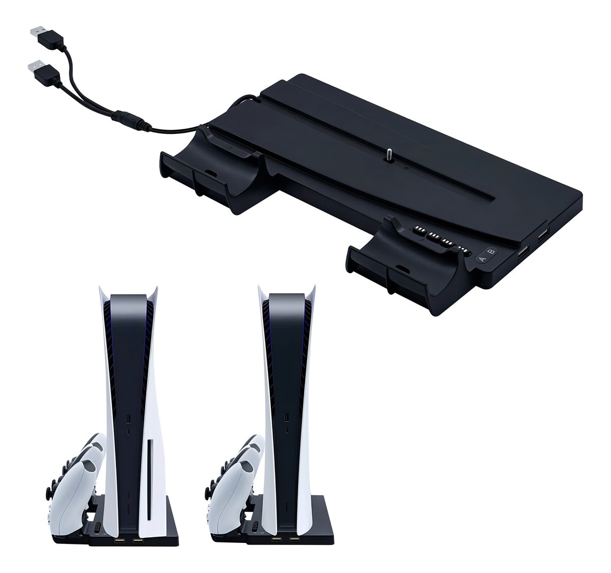 Soporte Base Ps5 Para 2 Dualsense Audifonos Con Ventilador.2