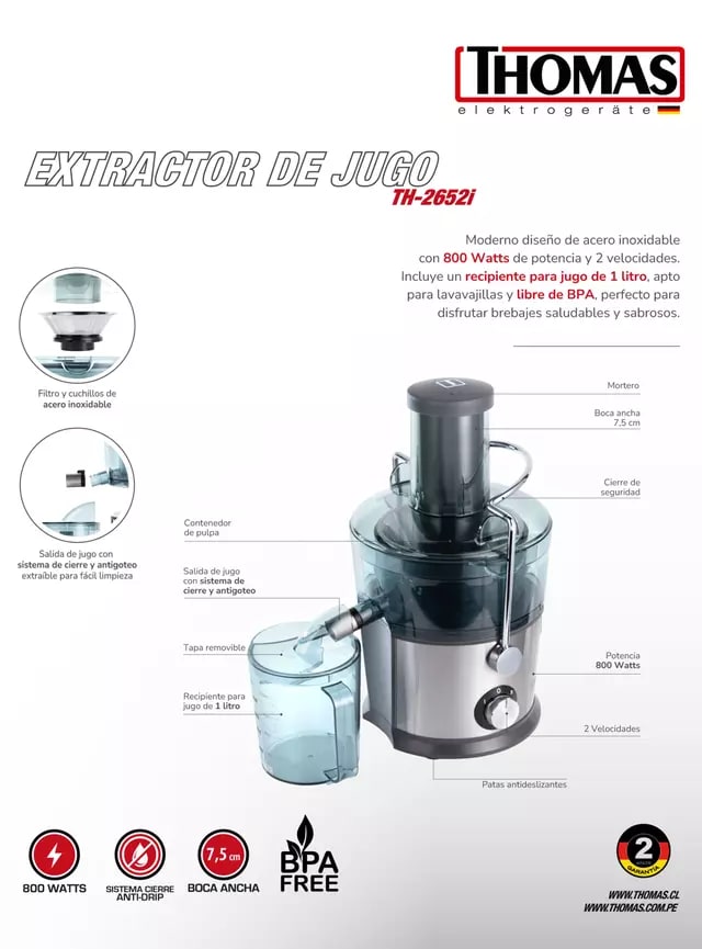 Extractor de Jugo  Thomas TH-2652i Gris4