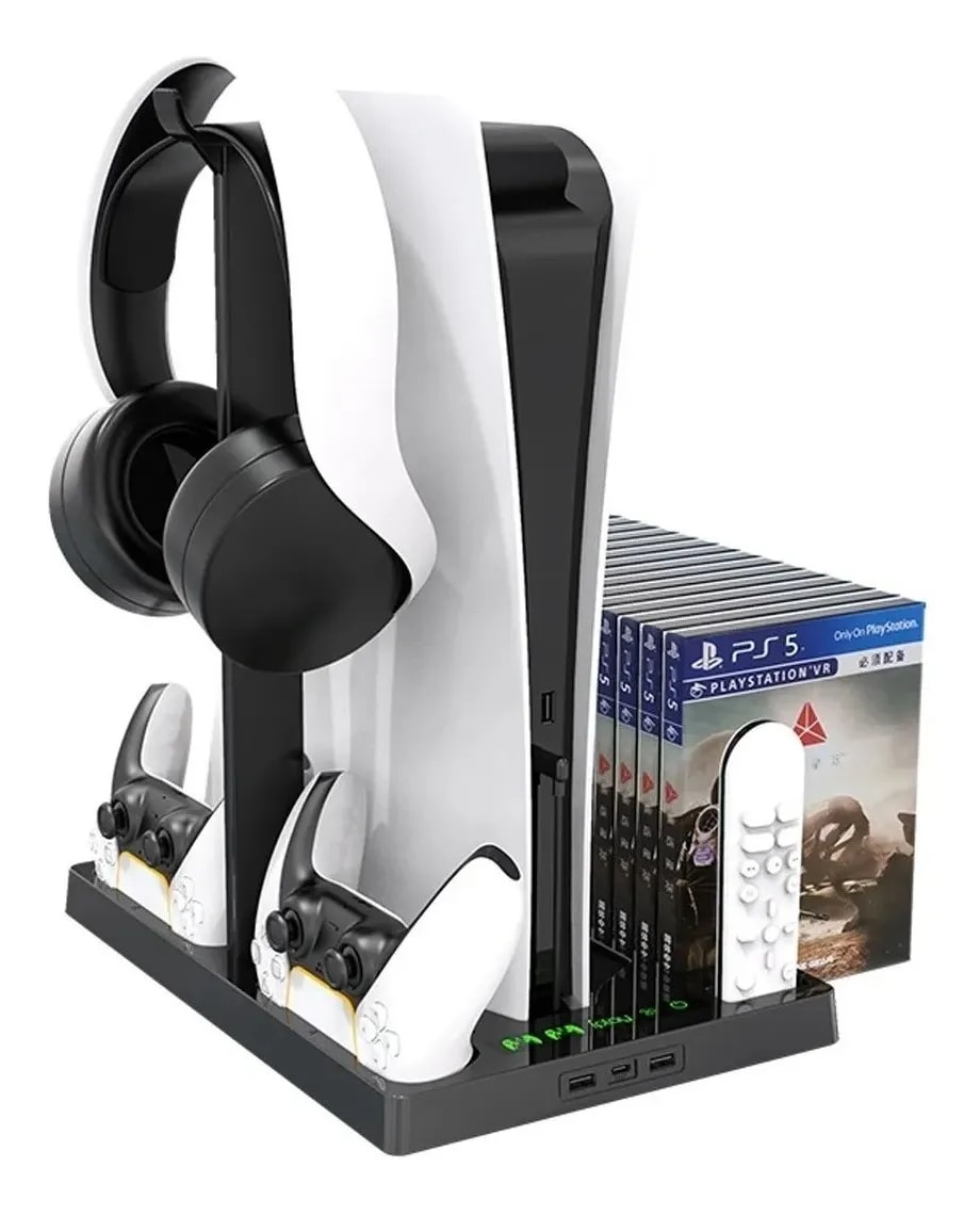 Soporte Base Ps5 Para 2 Dualsense Audifonos Con Ventilador.5