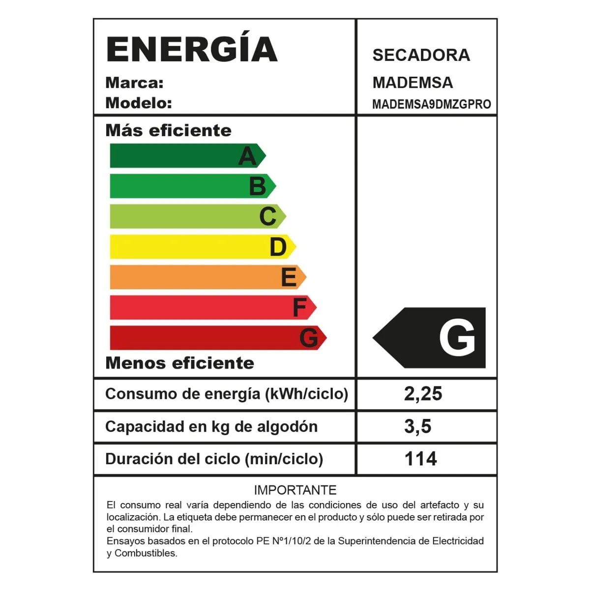 SECADORA FRON 9DMZG PRO 9Kg MADEMSA9