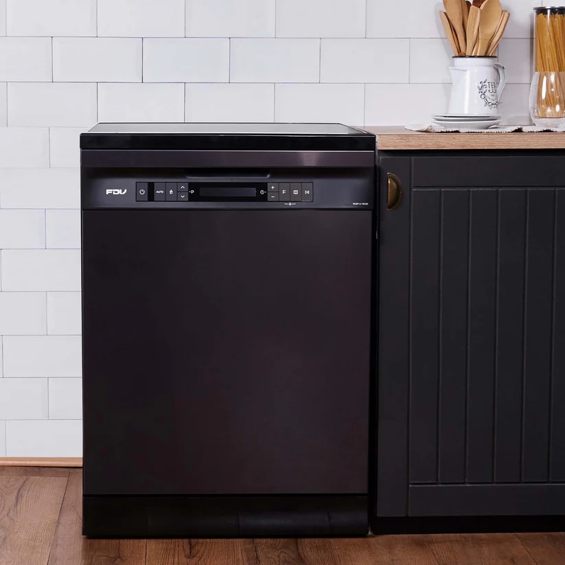 Lavavajillas Free Standing Fdv Prestige , WQP12-7635K, 14 Cubiertos Negro, Caja genérica1