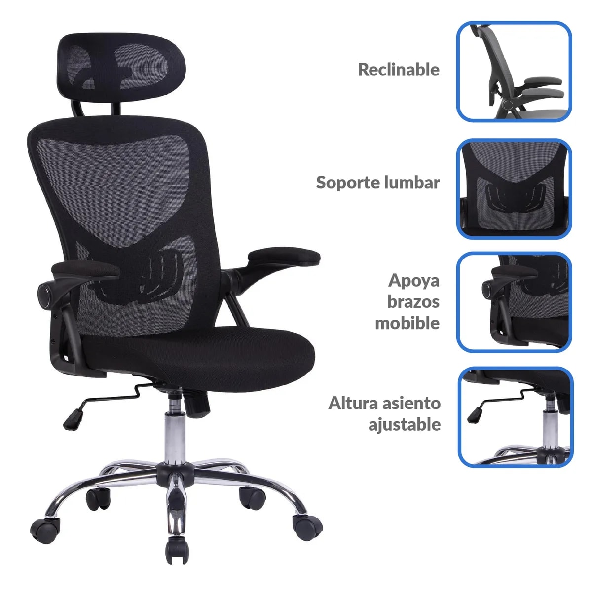 Silla Escritorio Ejecutiva Just Home Collection  Malla Negro4