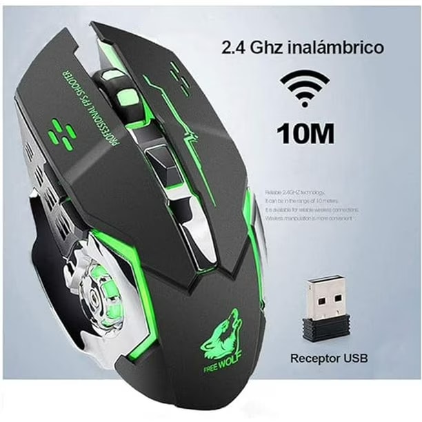 Mouse Free Wolf  Inalámbrico Óptico Recargable Silent Click 32