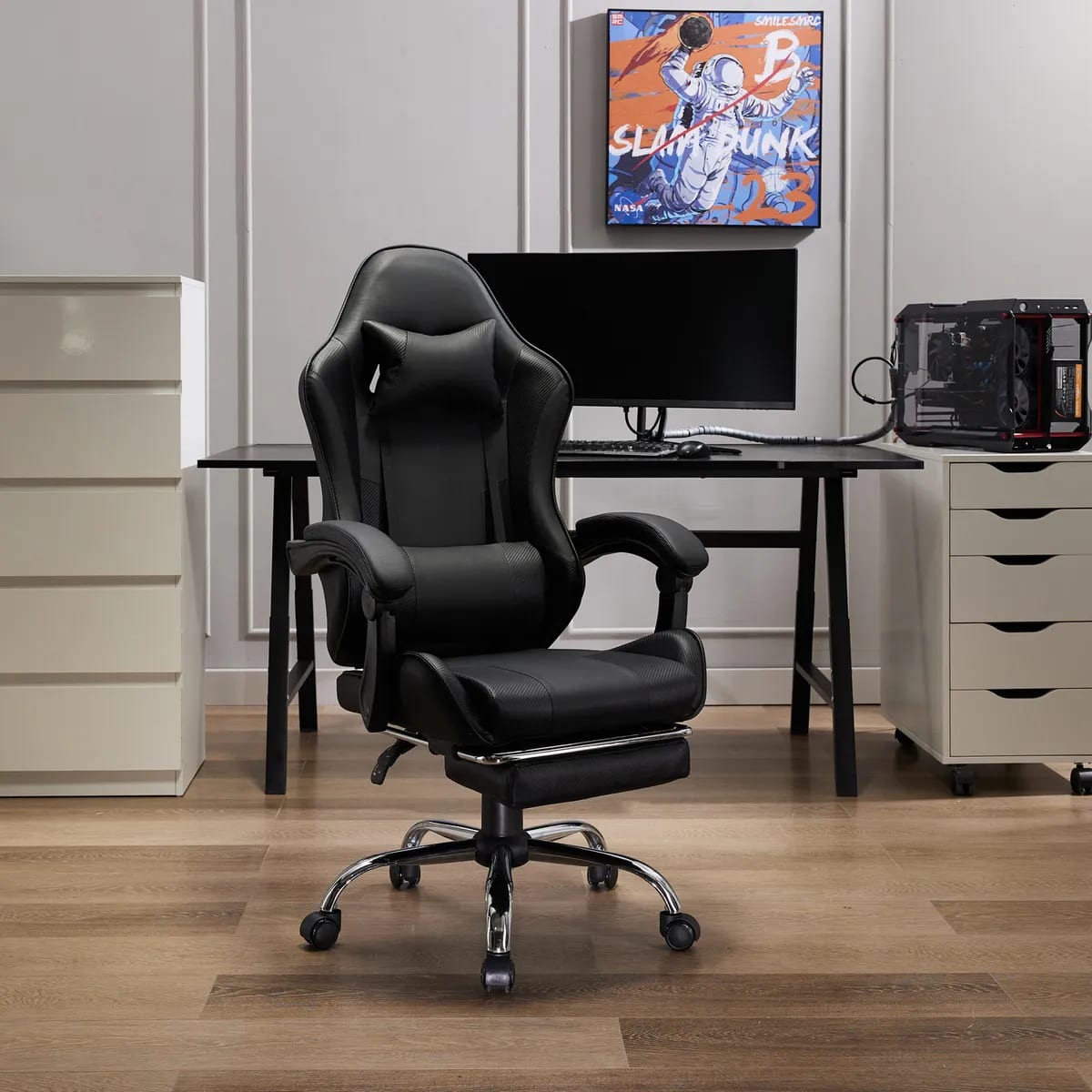 Silla Gamer Escritorio Masaje Just Home Collection  Reposapiés Matrix Negro3