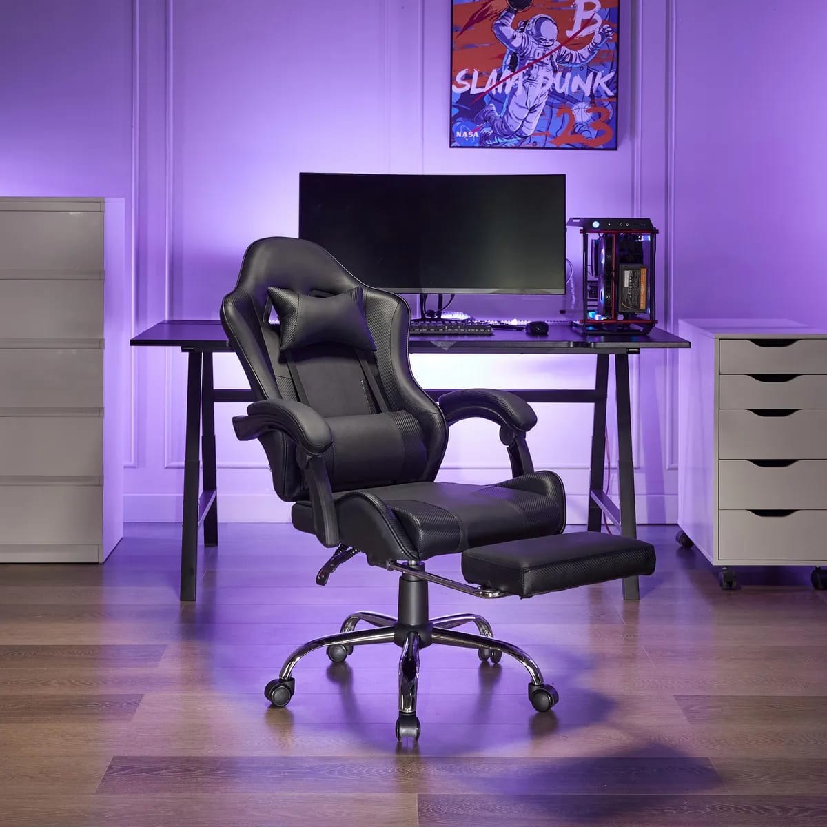 Silla Gamer Escritorio Masaje Just Home Collection  Reposapiés Matrix Negro1