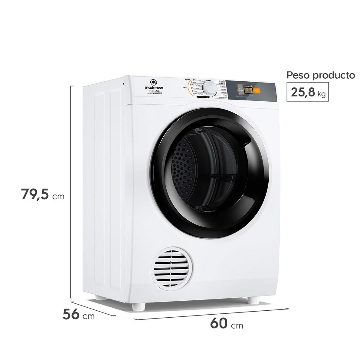 Secadora de ropa por ventilación Mademsa 9DBZG PRO 9KG Blanco2