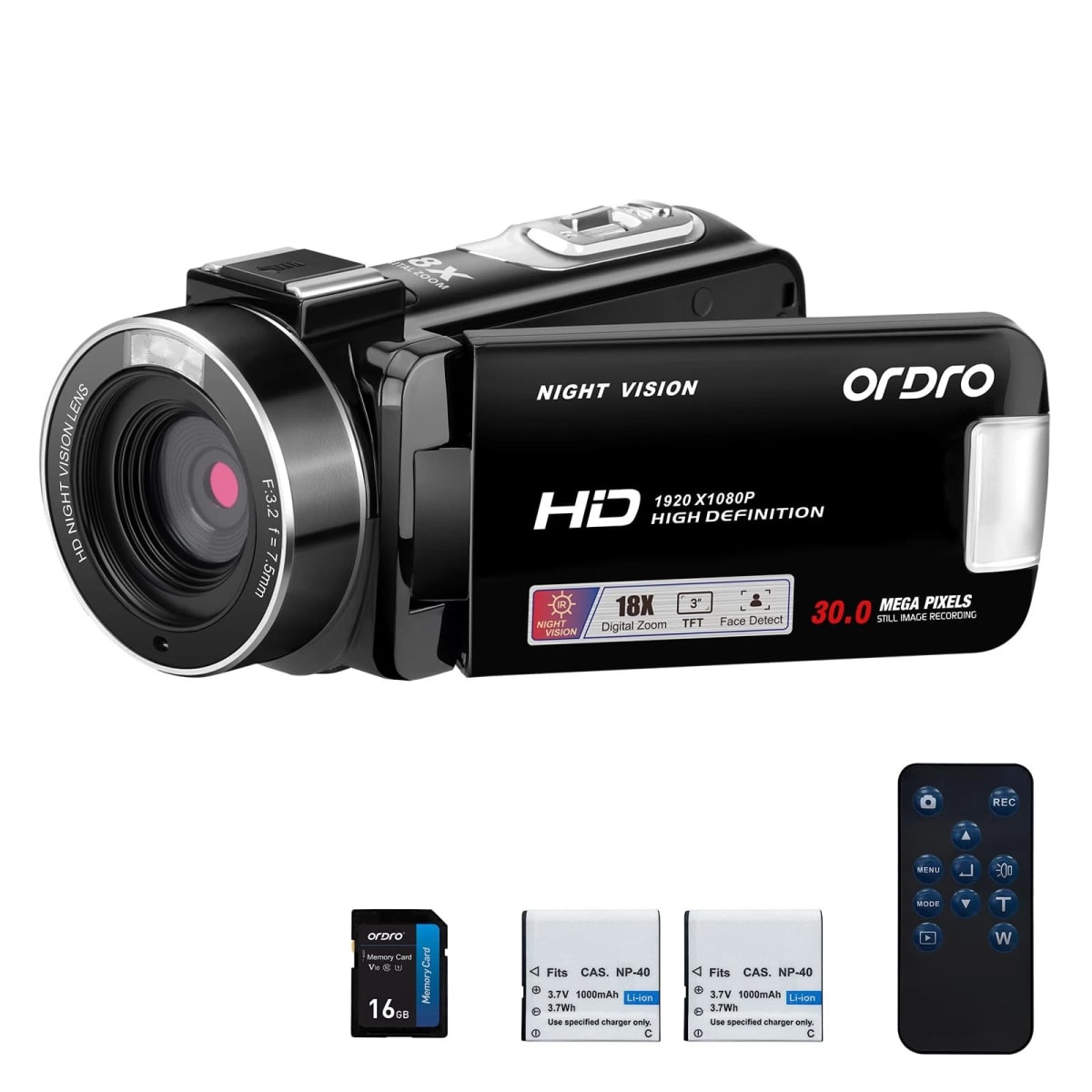 Video Camara Ordro HDV-B320, 30MP, 1080 full HD. Negro1