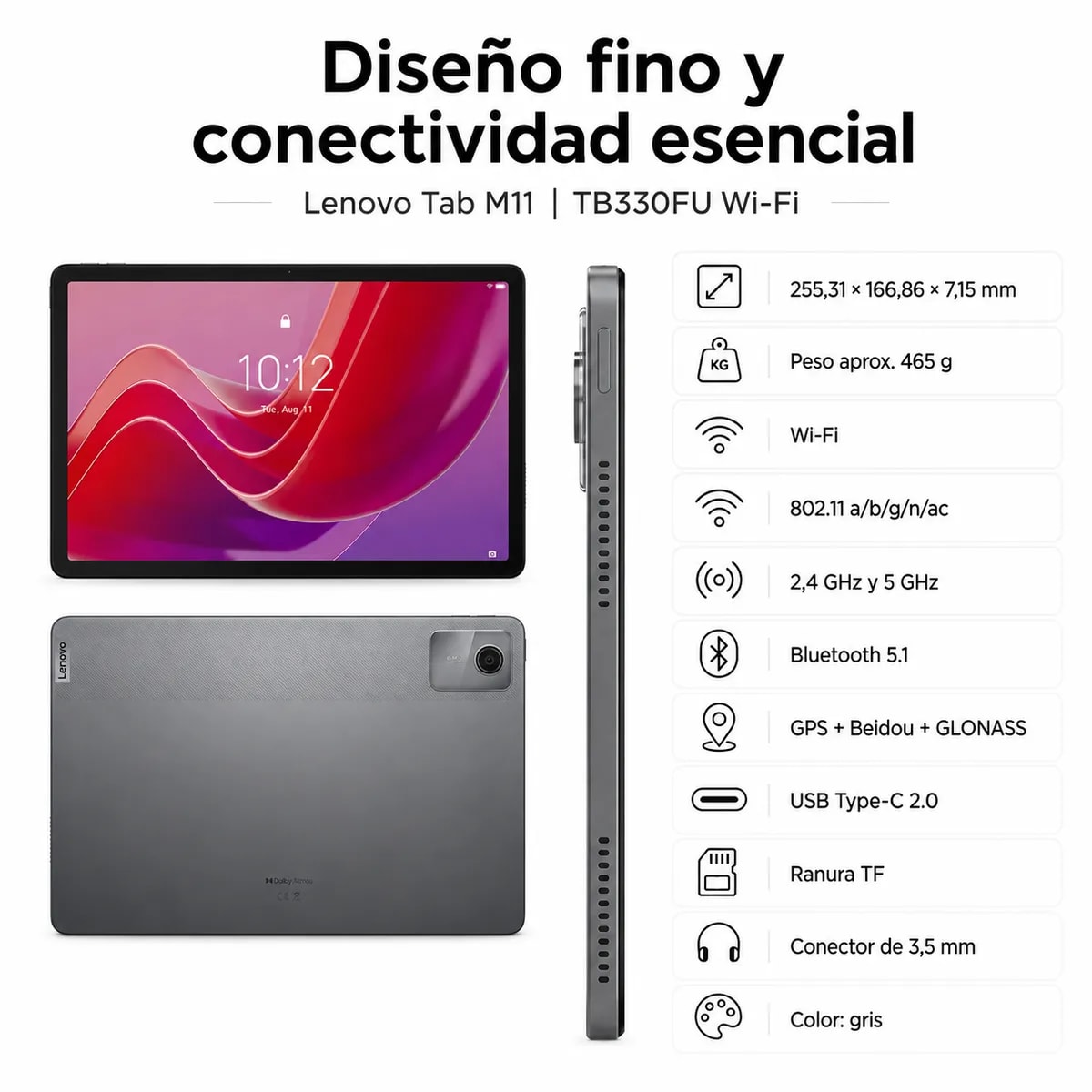 Tablet Lenovo M11 8GB+128GB WiFi 11-Luna Grey2