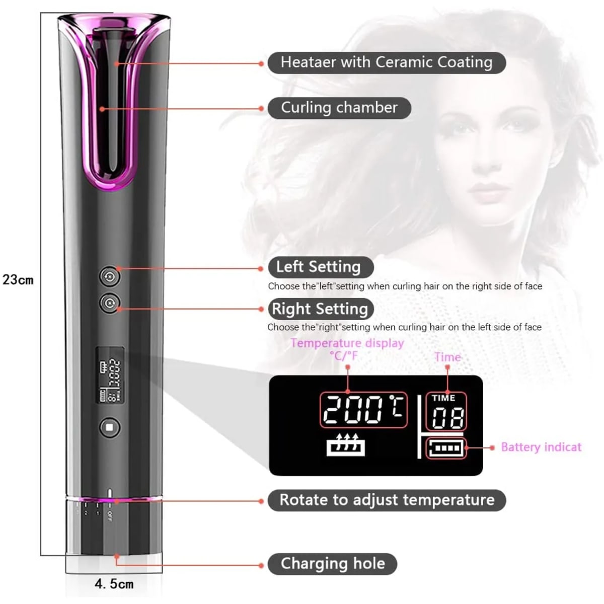 Rizador de cabello recargable Negro2