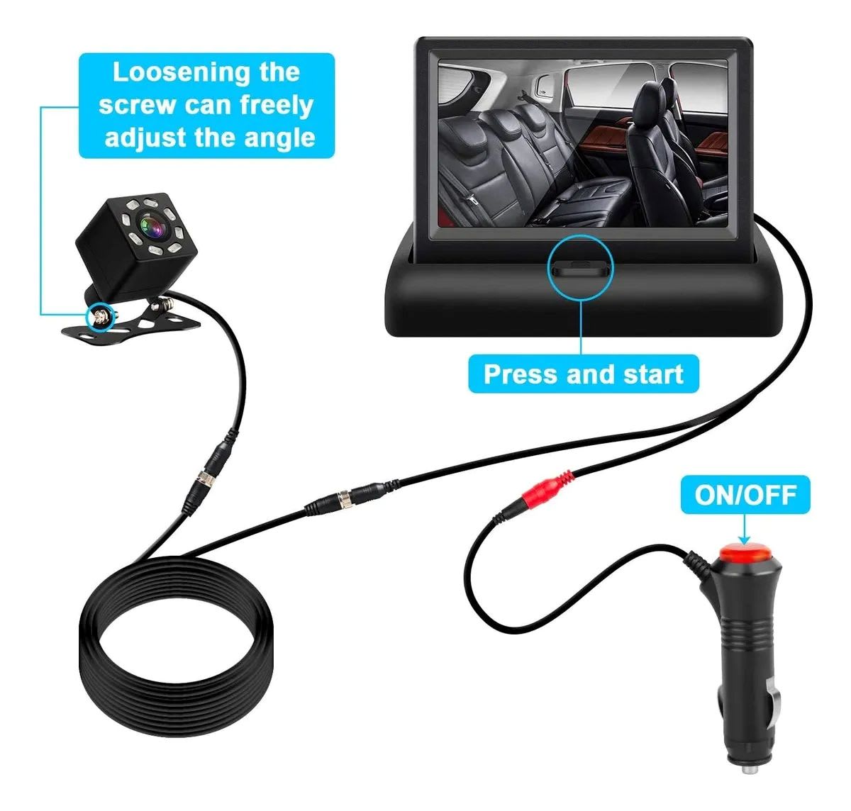 Monitor De Bebé Para El Auto Con Cámara Trasera Color Negro4