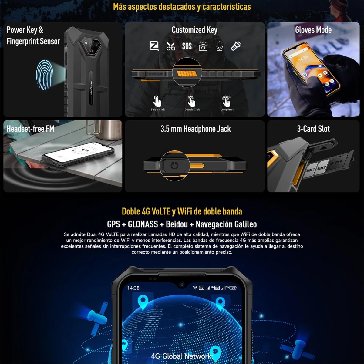 Celular Ulefone Armor X13 10GB+64GB 50MP + 25MP - Naranja6